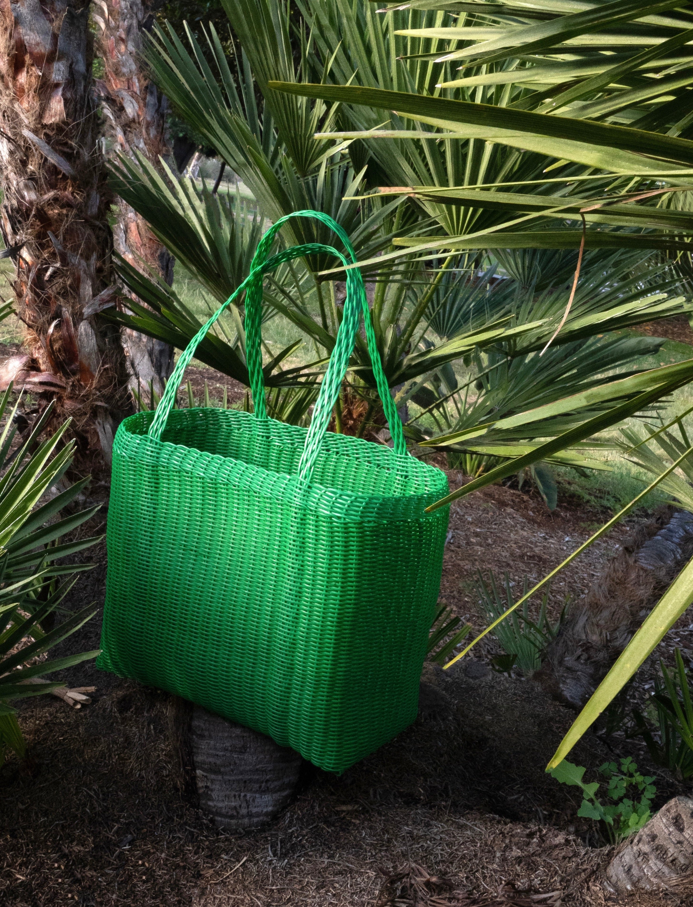 Basil Green Recycled Plastic Handmade Basket Bag