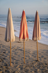 Vintage Pink Stripe Fringe Tassel Patio & Beach Umbrella