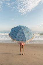 Load image into Gallery viewer, Blue Tropical Fringe Tassel Beach Umbrella
